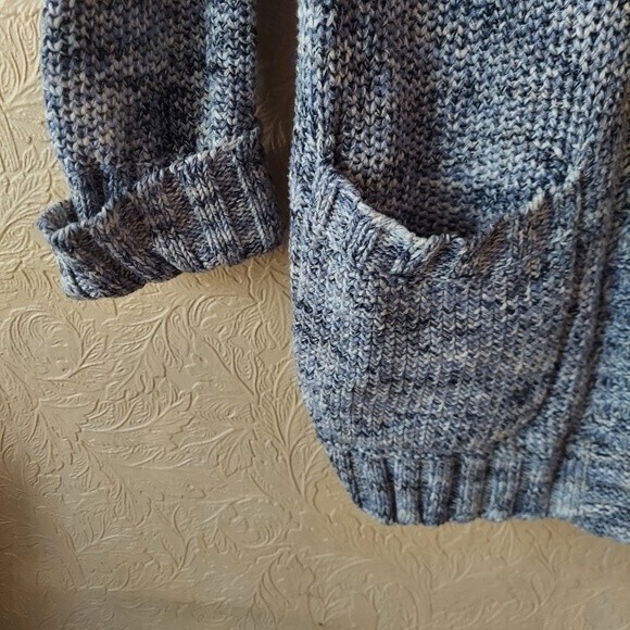 J. Jill Marled Knit Cardigan Sweater Cotton Blue Long Line Sz Small - Picture 6 of 9